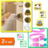 Hereveoyuncak Çıngıraklı Silikon Kedi Tasması + Duvara Yapışan Dönen Kedi Nanesi Cat Oyun Topu - 2li Set C2UG9L