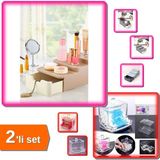 Hereveoyuncak Compact Çekmeceli Standlı Makyaj Organizeri + Kapaklı Kulak Çubuğu Düzenleyici 2li Set FX7K2Z