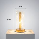 Hereveoyuncak Dalgalı Silindirik Kristal Kareli Model LED Masa Lambası – Gold Tabanlı, Dokunmatik, 3 Renk Işık Modlu, Şarjlı Moddern Dekoratif Gece Lambası