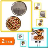 Hereveoyuncak Delikli Çelik Pizza Tepsisi Orta Boy 32 cm + 3 In 1 Isıya Dayanıklı Servis Kepçesi - 2li Set Y1K3K7