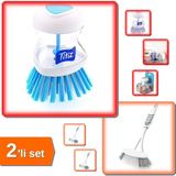 Hereveoyuncak Deterjan Hazneli Bulaşık Fırçası + Lavabo ve Küvet Temizleme Fırçası - 2li Set L7E7K1