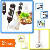 Hereveoyuncak Dijital Gıda Termometreesi Sıvı Gıda Et Süt Sıcaklık Ölçer + Hamur Ruleti ve Pizza Kesici - 2li Set