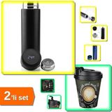 Hereveoyuncak Dijital Sıcaklık Göstergeli Renkli Çelik Termos 500 ml + Kahve Bardağı Termoslu 400 ml - 2li Set H6C