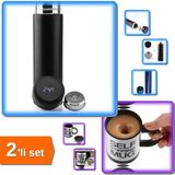 Hereveoyuncak Dijital Sıcaklık Göstergeli Termos Renkli 500 ml + Kendi Kendini Karıştıran Kuppa - 2li Set J2F9Q8