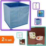 Hereveoyuncak Dolap Içi Düzenleyici Kutu Mavi Çizgili + Kat Kat Düzenleyici - Katlı Düzenleyici - 2li Set V4X4D0