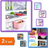 Hereveoyuncak Dolap Kapağı Organizeri - Tezgah Çöp Kutusu + Mikrodalga Kapağı - Mutfak Ürünleri - 2li Set W9D3L1