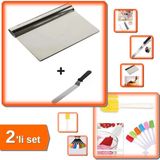 Hereveoyuncak Eğik Pasta Spatulası + Metal Hamur Kesici Spatula + Renkli Silikon Spatula Seti | PST901
