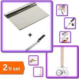 Hereveoyuncak Eğik Pasta Spatulası ve Metal Hamur Kesici Kazıyıcı Spatula + Pizza Kesici - 2li Set 794B7V