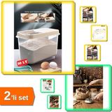Hereveoyuncak Erzak Bakliyat Saklama Kabı 10 Lt Un Şeker Saklama Kabı + 3 Adet Ölçü Kaşığı - 2li Set X2T1J0