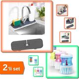 Hereveoyuncak Esnek Musluk Lavabo Matı + Deterjan Hazneli Bulaşık Fırçası - 2li Set QRS123