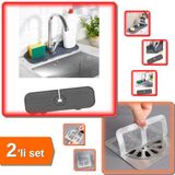 Hereveoyuncak Esnek Musluk Lavabo Su Tutucu Matı + 10 Adet Yapışkanlı Banyo Gider Koruyucu - 2li Set P9S1N5