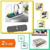 Hereveoyuncak Esnek Musluk Lavabo Su Tutucu Matı + Pratik 12 Bölmeli Çekmece Düzenleyici Organizer - 2li Set M7G8G
