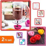 Hereveoyuncak Hamur Dağıtıcı - Krep Makinesi + Muffin Kek Kalıbı Silikon 6 Adet - Mutfak Ürünleri - 2li Set IC2RTA
