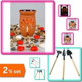 Hereveoyuncak Hayat Ağacı El Yapımı Çömlek Buhurdanlık Tütsülük + 3 Parça Mini Bitki Hobi Seti Bahçe - 2li Set N9A