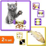 Hereveoyuncak İnteraktif Kedi Ödül Mamalı Oyuncak + Kedi Oyuncağı Peluş Balık - 2li Set R5D5G3