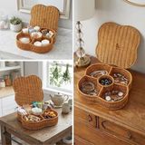 Hereveoyuncak Kapaklı 5 Bölmeli Plastik Rattan Organizer Kutu – Hasır Desenli Çok Amaçlıı Saklama ve Sunum Sepeti Çerezlik