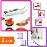 Hereveoyuncak Karpuz Kavun Dilimleme Bıçağı + Paslanmaz Mutfak Mangal Barbekü Maşası 27 cm - 2li Set J3S1N9