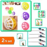 Hereveoyuncak Kedi Oltası - Peluş Toplar + 10 Adet Çıngıraklı Evcil Hayvan Oyun Topu - 2li Oyun Seti FK5H02