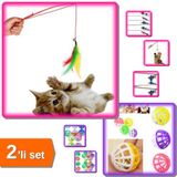 Hereveoyuncak Kedi Oltası - Peluş Toplar + Çıngıraklı Oyun Topu - Eğlenceli 2li Set 2J1GM2