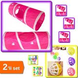 Hereveoyuncak Kedi Oyun Tüneli 25X55 cm + 10 Adet Renkli Çıngıraklı Top - 2li Set L7Q0D9