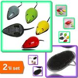 Hereveoyuncak Kedi Oyuncağı Çek Bırak Fare + Pratik Kedi Yıkama Fırçası - 2li Set J8D4N2