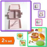 Hereveoyuncak Kulplu Beslenme Kabı 2 Bölmeli + Hamburger Görünümlü Beslenme Kabı - 2li Set C8D4T1