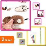 Hereveoyuncak Kurmalı Kedi Eğitim Oyuncağı Tüylü Fare + Kedi Tırmalama Fırçası - 2li Set B1E1H2