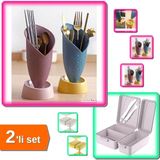 Hereveoyuncak Lale Figürlü Tezgah Üstü Kaşıklık + 3 Bölmeli Çatal Bıçaklı Beslenme Diyet Kabı - 2li Set U5B6Z0