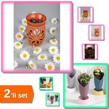 Hereveoyuncak Lotus Çiçeği El Yapımı Çömlek Buhurdanlık + Lale Figürlü Dekoratif Vazo 2li Set Q7R3P9