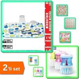 Hereveoyuncak Mikrofiber Bulaşık Altlığı + Deterjan Hazneli Bulaşık Fırçası - 2li Set XYZ789
