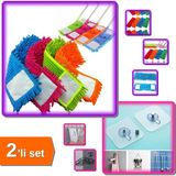 Hereveoyuncak Mikrofiber Makarna Mop Paspas Yedeği 60 cm + 5 Adet Yapışkanlı Mutfak Raf Tutucu Askı Pin - 2li Set