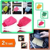 Hereveoyuncak Mikrofiber Temizlik Eldiveni + Araç Detaylı Temizlik Fırçası - 2li Set ABC123
