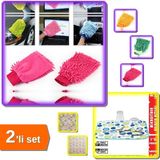 Hereveoyuncak Mikrofiber Temizlik Eldiveni - Araç Yıkama Eldiveni + Mikrofiber Bulaşık Altlığı - 2li Set Y9G7S0