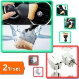 Hereveoyuncak Mini Araç Içi Temizlik Fırçası Yumuşak Kıllı + Seyahat Tipi Universal Priz Adaptörü - 2li Set E5E7K8