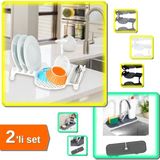 Hereveoyuncak Multi Bulaşıklık Tabaklık Kurutmalık + Esnek Musluk Lavabo Matı - 2li Set E0P4Y0