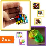 Hereveoyuncak Nostaljik Zeka Küpü Anahtarlık Sihirli Mini Rubik + Stres Yayı Büyük Boy - 2li Set J7Z0T2