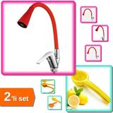Hereveoyuncak Oynar Başlıklı Çelik Spiral Üzeri Silikon Kırmızı + Limon Sıkacağı Limonatör Plastik - 2li Set Z3A3G
