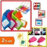 Hereveoyuncak Paspas Mikrofiber Makarna 50 cm Mop Yedeği + Mikrofiber Oto Yıkama Temizlik Eldiveni - 2li Set A1C2M