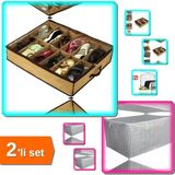 Hereveoyuncak Portatif 12 Çift Ayakkabı Saklama Hurcu + Sandık Tipi Yorgan Hurç 40X40X75 cm - 2li Set A0W2X5