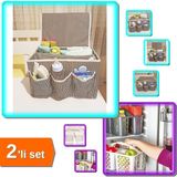 Hereveoyuncak Pratik 5 Bölmeli Bebek Beşik Başucu Düzenleyici + Gri Buzdolabı Düzenleyici Sepet - 2li Set Y6F7G6