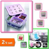 Hereveoyuncak Pratik Takı - Dikiş Kutusu - Hobi Saklama Kabı + Kapaklı Kulak Çubuğu Organizer 2li Set – M4X7R2