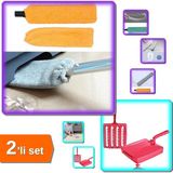 Hereveoyuncak Sapsız Sihirli Mikrofiber Başlıklı Yüzey Temizleme + Saplı El Gırgırı 4 Fırçalı - 2li Set A9M2W6
