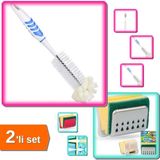 Hereveoyuncak Şişe Temizleme Fırçası + Sünger Askısı Sponge Hanger Bulaşık Süngeri - 2li Mutfak Set E2H0X6