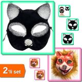 Hereveoyuncak Siyah Gümüş Simli Kedi Maskesi + Kahverengi Saçlı Peluş Tilki Maskesi - 2li Set Y0X4U9
