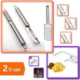 Hereveoyuncak Soyacak ve Rende 2 Parça Paslanmaz Çelik Inox + Peynir Kesme Teli - 2li Set Y4TCYW