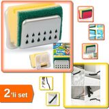 Hereveoyuncak Sünger Askısı Sponge Hanger + Derz Temizleme Fırçası 2li Set - Mutfak Banyo Temizlik 9F3A2B