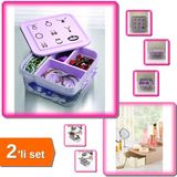 Hereveoyuncak Takı Dikiş Kutusu Saklama Kabı Hobi Kutusu + Standlı Düzenleyici Makyaj Organizeri - 2li Set K2S6E4