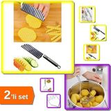 Hereveoyuncak Tırtıklı Patates Kesme Bıçağı Dilimleyici + 27 cm Inox Metal Paslanmaz Patates Ezici - 2li Set N1H8C
