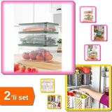Hereveoyuncak Tupper Model Vakumlu Mikrodalga Saklama Kabı 5 Lt + Buzdolabı Düzenleyici Sepet Gri - 2li Set N6U0T9