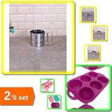 Hereveoyuncak Un Eleği Pratik Paslanmaz - 250 gr + Silikon Muffin Kek Kalıbı 6 Bölmeli - 2li Set LUE7V2